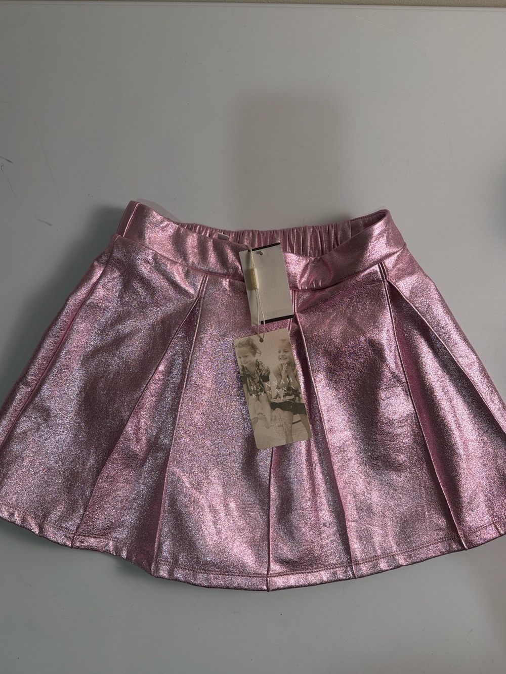Hannah Banana Metallic Pink Pleated Skater Skirt sz 10